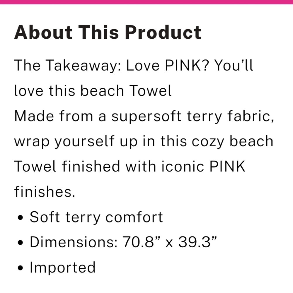 PINK By Victoria's Secret LOVE PINK TERRY TOWEL NEW - Picture 5 of 10